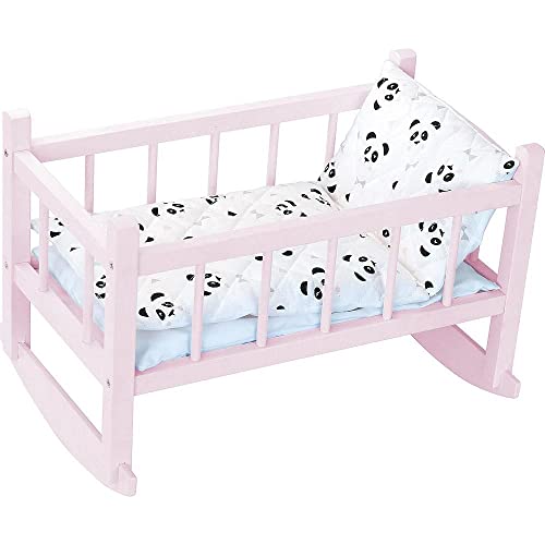 Petitcollin 800127 Lit en Bois Rose Panda Pour poupée jusqu'à 40 cm Zubehör für Babypuppen, Rosa, Large von Petitcollin