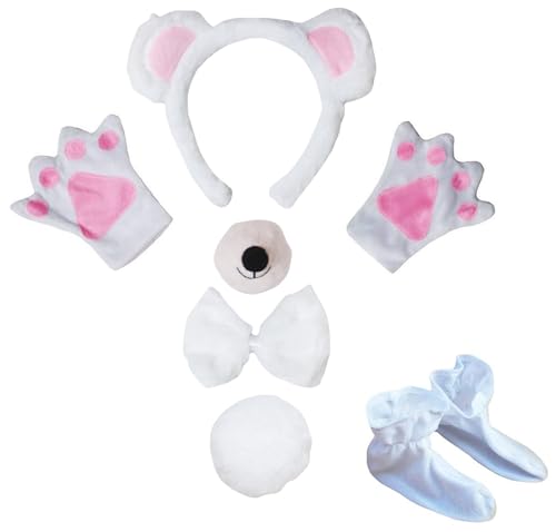 Petitebelle Bär, Stirnband, Handschuhe, Nasenschuhe, 6-teiliges Kinderkostüm (Weiß/Rosa, Einheitsgröße) von Petitebelle