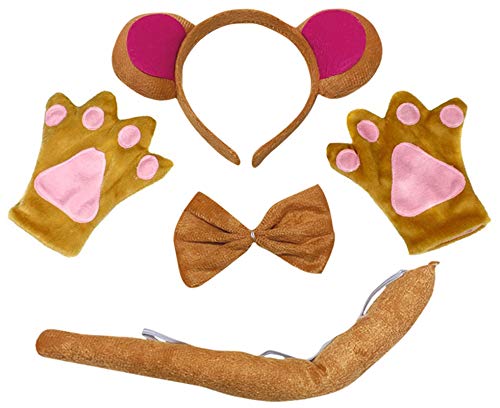 Petitebelle Bären-Stirnband, Fliege, Schwanz, Handschuhe, 4 Stück, Kinderkostüm, 1–10 Jahre (Khaki, 5–10 Jahre) von Petitebelle