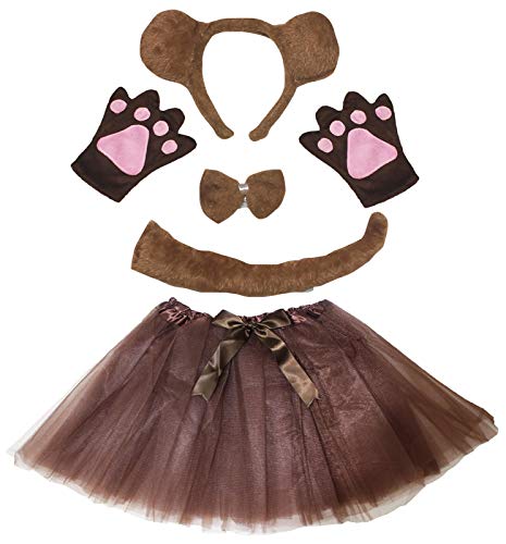 Petitebelle Bären-Stirnband, Fliege, Schwanz, Handschuhe, Tutu, 5-teilig, Mädchen-Kostüm, 1–10 Jahre (braun/langer Schwanz, 5–10 Jahre) von Petitebelle