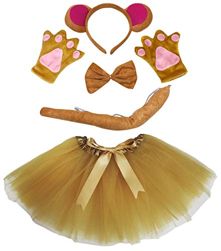 Petitebelle Bären-Stirnband, Fliege, Schwanz, Handschuhe, Tutu, 5-teiliges Mädchen-Kostüm, 1–10 Jahre (Khaki, 5–10 Jahre) von Petitebelle