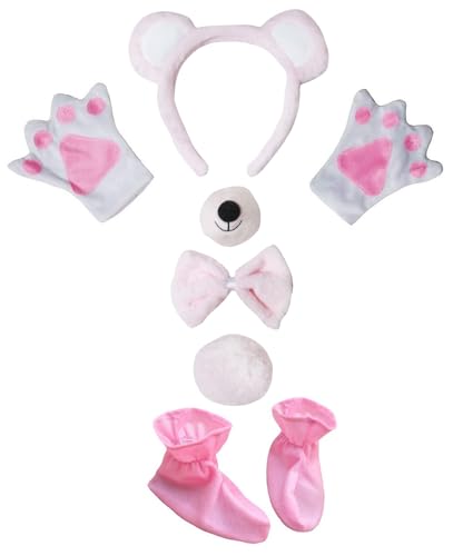 Petitebelle Bären-Stirnband, Handschuhe, Nasenschuhe, 6-teiliges Kinderkostüm (Rosa/Weiß, Einheitsgröße) von Petitebelle