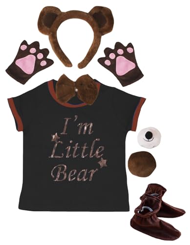 Petitebelle I'm Little Bear Hemd, Stirnband, Schuhe, Nase, 7-teiliges Kostüm, 1–5 Jahre (Braun/Schwarz, 1–2 Jahre) von Petitebelle