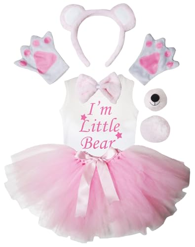 Petitebelle I'm Little Bear Mädchenkostüm, Stirnband, Tutu, Nase, 7-teilig, 1–8 Jahre, Rosa/Weiß, 4–5 Jahre von Petitebelle