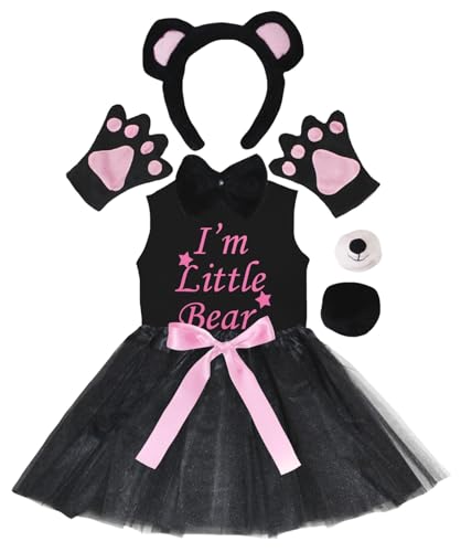 Petitebelle I'm Little Bear Mädchenkostüm, Stirnband, Tutu, Nase, 7-teilig, 1–8 Jahre, Schwarz/Rosa, 3–4 Jahre von Petitebelle