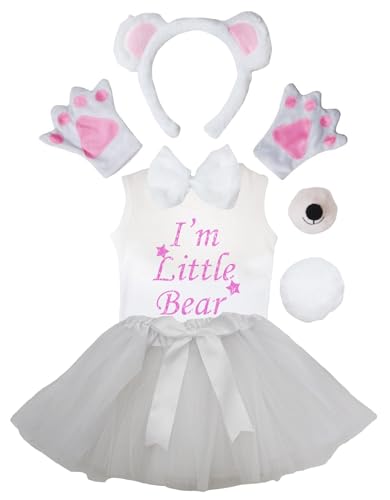 Petitebelle I'm Little Bear Mädchenkostüm, Stirnband, Tutu, Nase, 7-teilig, 1–8 Jahre, Weiß/Rosa, 3–4 Jahre von Petitebelle