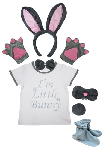 Petitebelle I'm Little Bunny-Kostüm, Stirnband, Schuhe, Nase, 7-teiliges Kostüm, 1–5 Jahre (Grau/Rosa, 2, 3–4 Jahre) von Petitebelle