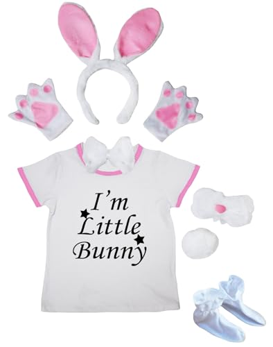 Petitebelle I'm Little Bunny-Kostüm, Stirnband, Schuhe, Nase, 7-teiliges Kostüm, 1–5 Jahre (Weiß/Rosa-2, 1–2 Jahre) von Petitebelle