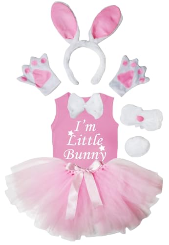 Petitebelle I'm Little Bunny Mädchen-Kostüm, Stirnband, Tutu, Nase, 7-teilig, 1–8 Jahre (Weiß/Rosa, 2, 5–6 Jahre) von Petitebelle