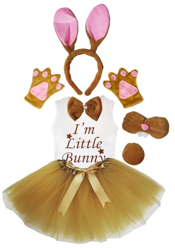 Petitebelle I'm Little Bunny Mädchen-Kostüm, Stirnband, Tutu-Nase, 7-teilig, 1–8 Jahre, Braun/Rosa, 6–8 Jahre von Petitebelle