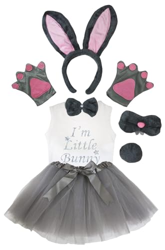 Petitebelle I'm Little Bunny Mädchen-Kostüm, Stirnband, Tutu-Nase, 7-teilig, 1–8 Jahre (Grau/Rosa, 2, 3–4 Jahre) von Petitebelle