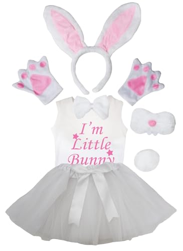 Petitebelle I'm Little Bunny Mädchen-Kostüm, Stirnband, Tutu-Nase, 7-teilig, 1–8 Jahre (Weiß/Rosa, 1, 3–4 Jahre) von Petitebelle