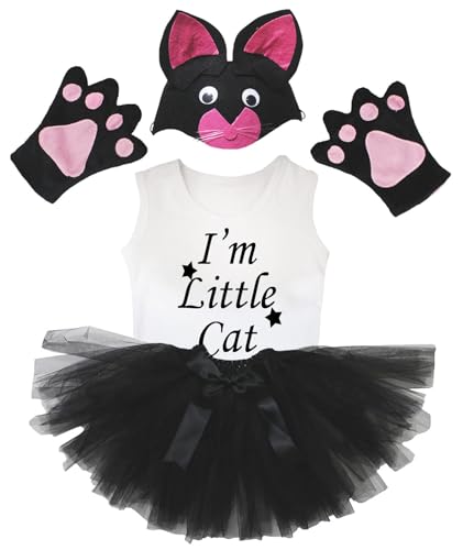 Petitebelle "I'm Little Cat" Kostüm mit schwarzem Hut, Handschuh, Tutu, Mädchen, 1–8 Jahre, Schwarz, 3–4 Jahre von Petitebelle