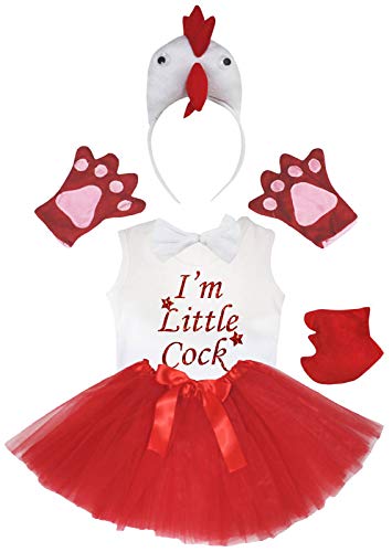 Petitebelle I'm Little Cock Shirt Haarband Tutu 6 Stück Mädchen Kostüm 1-8y (Weiß, 3-4 Jahre) von Petitebelle