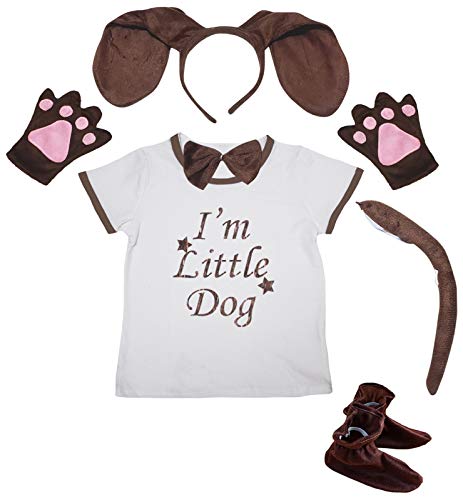 Petitebelle I'm Little Dog Shirt, Stirnband, Krawatte, Handschuh, Schwanz, Schuhe, 6-teiliges Kostüm (dunkelbrauner Hund, 1–2 Jahre) von Petitebelle