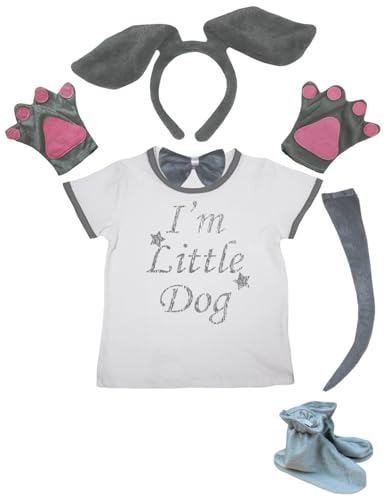 Petitebelle I'm Little Dog Shirt, Stirnband, Krawatte, Handschuh, Schwanz, Schuhe, 6-teiliges Kostüm (grauer Hund, 3–4 Jahre) von Petitebelle