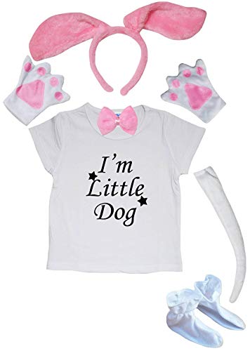 Petitebelle I'm Little Dog Shirt, Stirnband, Krawatte, Handschuh, Schwanz, Schuhe, 6-teiliges Kostüm (rosa Hund, 1–2 Jahre) von Petitebelle