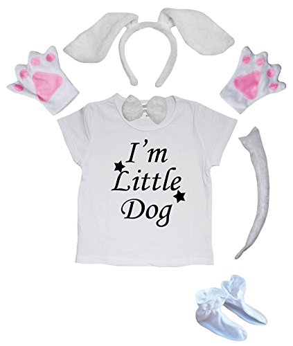 Petitebelle I'm Little Dog Shirt, Stirnband, Krawatte, Handschuh, Schwanz, Schuhe, 6-teiliges Kostüm (weißer Hund, 1–2 Jahre) von Petitebelle