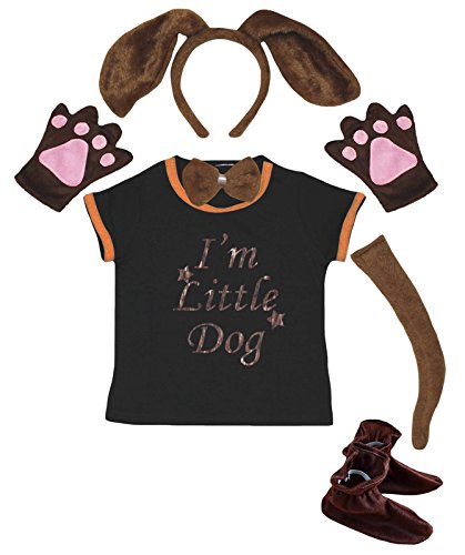 Petitebelle I'm Little Dog Shirt Stirnband Krawatte Handschuh Schwanz Schuhe 6-teiliges Kostüm (brauner Hund, 1–2 Jahre) von Petitebelle