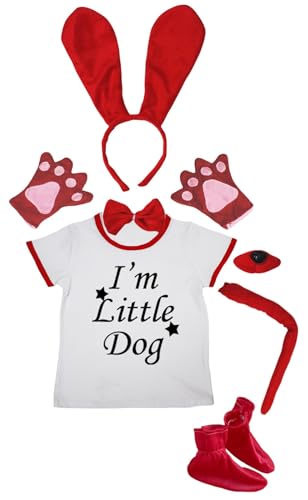 Petitebelle I'm Little Dog Shirt Stirnband Schuhe Nase 7-teiliges Kostüm 1-5 Jahre (rot, 3-4 Jahre) von Petitebelle