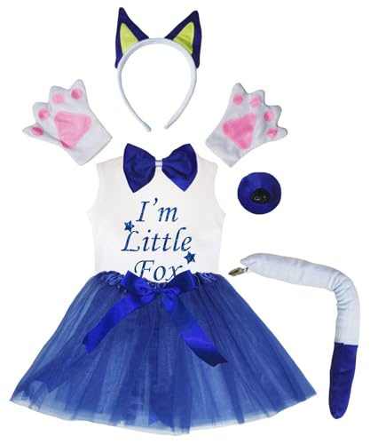 Petitebelle I'm Little Fox Mädchenkostüm, Stirnband, Tutu-Nase, 7-teiliges Mädchen-Kostüm, 1–8 Jahre, Blau, 3–4 Jahre von Petitebelle