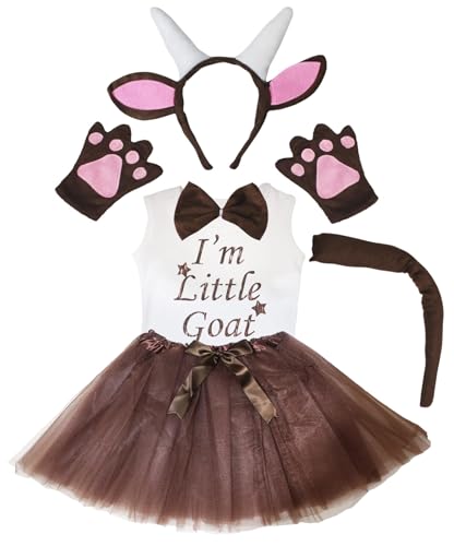 Petitebelle "I'm Little Goat", Stirnband, Tutu, 6-teiliges Mädchen-Kostüm, 1–8 Jahre (Braun, 5–6 Jahre) von Petitebelle