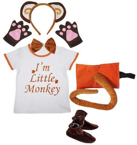 Petitebelle I'm Little Monkey Shirt Stirnband Schuhe 6-teiliges Kostüm 1-5 Jahre (Khaki, 3-4 Jahre) von Petitebelle