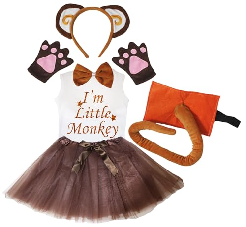 Petitebelle I'm Little Monkey Shirt Stirnband Tutu 6-teiliges Mädchen-Kostüm 1-8 Jahre (Khaki, 4-5 Jahre) von Petitebelle