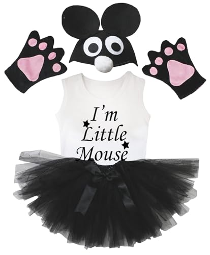 Petitebelle I'm Little Mouse Kostüm für Mädchen, Hemd, Hut, Handschuhe, Tutu, Mädchen, 1–8 Jahre, Schwarz, 3–4 Jahre von Petitebelle