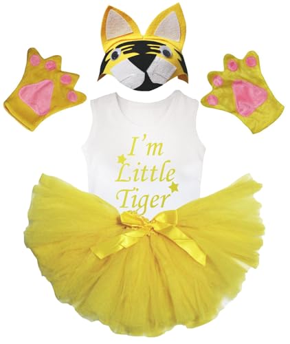 Petitebelle I'm Little Tiger Kostüm für Mädchen, Hemd, Hut, Handschuhe, Tutu, Mädchen, 1–8 Jahre, Gelb, 1–2 Jahre von Petitebelle