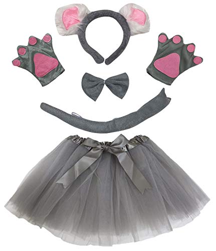 Petitebelle Koala Stirnband Fliege Schwanz Handschuhe Grau Tutu 5 Stück Mädchen Kostüm 1-10 Jahre (grau, 1-5 Jahre) von Petitebelle