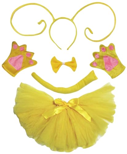 Petitebelle Kreatives Stirnband, Schleife, Schwanz, Handschuhe, Tutu, 5-teiliges Mädchen-Kostüm, 1–10 Jahre, Gelb, 5–10 Jahre von Petitebelle