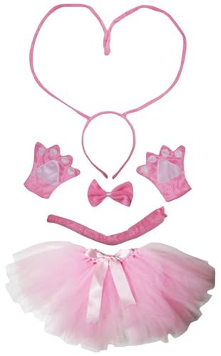 Petitebelle Kreatives Stirnband, Schleife, Schwanz, Handschuhe, Tutu, 5-teiliges Mädchen-Kostüm, 1–10 Jahre, Rosa, 5–10 Jahre von Petitebelle