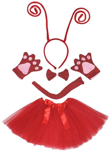 Petitebelle Kreatives Stirnband, Schleife, Schwanz, Handschuhe, Tutu, 5-teiliges Mädchen-Kostüm, 1–10 Jahre, Rot, 1–5 Jahre von Petitebelle