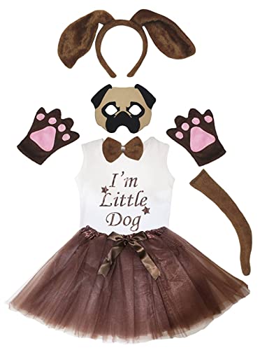 Petitebelle Langohriges Hunde-Stirnband, Handschuhe, Tutu, Hemd, Maske, 7-teiliges Mädchen-Kostüm, 1–5 Jahre (brauner Hund, 1–2 Jahre) von Petitebelle