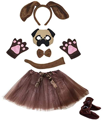 Petitebelle Langohriges Hunde-Stirnband, Handschuhe, Tutu-Schuhe, Maske, 7-teiliges Mädchen-Kostüm, 1–5 Jahre (brauner Hund, Einheitsgröße) von Petitebelle