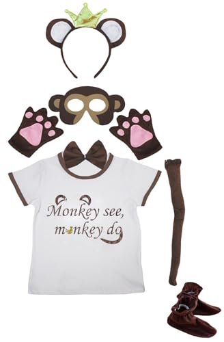 Petitebelle Monkey See Monkey Do Hemd, Stirnband, Schuhe, Maske, 7-teiliges Kostüm, 1–5 Jahre (Krone/Braun, 1–2 Jahre) von Petitebelle