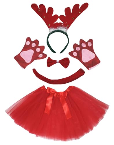 Petitebelle Ring-Rentier-Stirnband-Handschuhe, Tutu, 5-teiliges Mädchen-Kostüm, 1–10 Jahre, Rot, 5–10 Jahre von Petitebelle