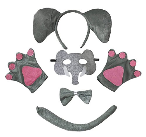 Petitebelle Stirnband Bowtie Schwanz Handschuhe Maske 5pc Kostüm Einheitsgröße Elefant von Petitebelle