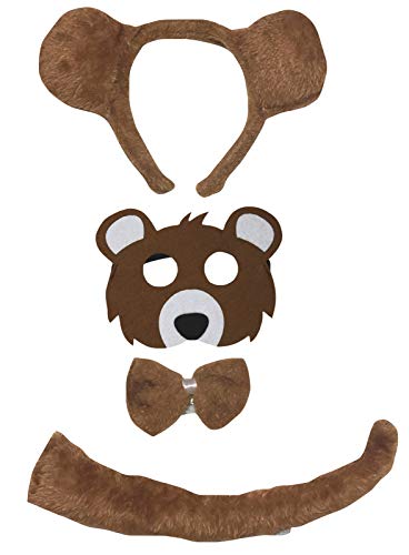 Petitebelle Stirnband Fliege Schwanz Maske 4-teilig Unisex Kinder Kostüm 1-5 Jahre (Bär (2)) von Petitebelle