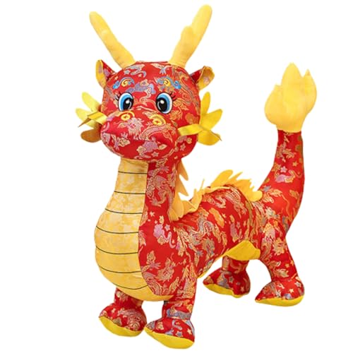 Pettaku Chinesischer Drache Plüsch traditioneller gestickter PP -Baumwoll -gefüllte Drache mit hängendes Seil süße Festliche chinesische Neujahrsdekoration Red 8.3inch von Pettaku