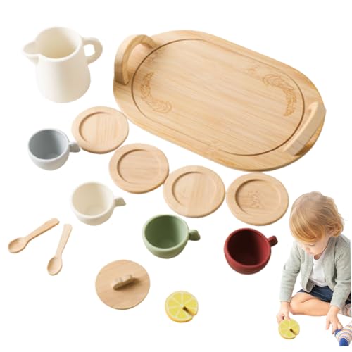 Pettaku Kids Tea Set Simulation niedliche Tea-Party Set für Kinder leckere Entwicklungs Silikon-Holztee-Set für Kleinkinder 3-6 Mädchen und Jungen Rollenspiel so, als würde Man Spielen. von Pettaku