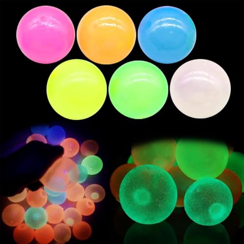 6Pcs Globble Sticky Balls, Stressball klebriger Zielball, Fluoreszierende Klebrige Wand Ball, Elastische Deckenbälle Stressbälle für Kinder und Erwachsene von Peufcmi