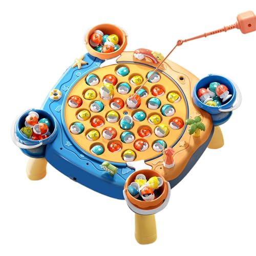 Peufcmi Angelspiel, Kinder Angelspiel | Rotierende Fischaktivitätsbrett | Fischereispiel Magnetisches Set mit Musik pädagogischer Feinmotorik Aktivität für Kinder im Alter von 3 bis 5 Jahren von Peufcmi