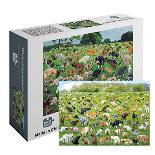 Hundekot-Puzzle, 1000-teiliges Welpenpark, 101 Pooping Puppies Puzzle, Poop Gag Puzzle, Poop Puppy Pooping Puzzle Geschenke, Hundewelt Puzzles für Erwachsene, für Hundeliebhaber und Welpenbesitzer von Pewell