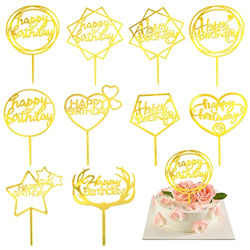 10 Stück Happy Birthday Tortendeko Geburtstag, Acryl Glitter Cupcake Topper, Happy Birthday Tortendeko Mädchen Jungen Kinder Geburtstag Hochzeit Vater Mutter Kuchen Dekoration Zubehör(Gemischter) von Peysaitr