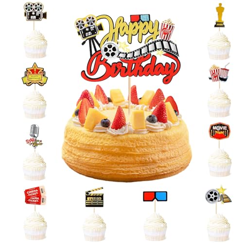 11 Stück Popcorn Tortendeko, Film-Thema Tortendeko, Geburtstagsdeko von, Cupcake Topper für Kamera Theater Film, Thema Hollywood Film, Babyparty, Party, Kuchen Dekorationen Zubehör von Peysaitr