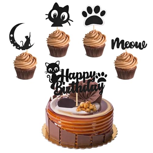 25 Stück Kätzchen Cupcake Topper, Kuchen Dekorationen Zubehör, Glitzer Kätzchen Katze Cupcke Toppers für Katzenliebhaber, Babyparty, Kinder Geburtstag, Hochzeit, Party, Erstkommunion Deko von Peysaitr