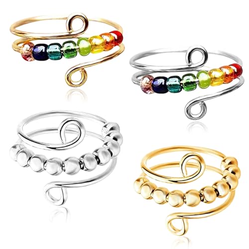 4 Stück Angst Ring Set, Offener Ringe Fidget Spinner Ringe, Anti-Stress Dekompression Angstring, Verstellbare Anxiety Ring für Mädchen und Frauen Stress Relief Ängstlichkeit von Peysaitr