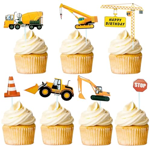 42 Stück Geburtstag Cupcake Topper, Baufahrzeug Cupcake Topper, Baustelle Kuchendeko, Bagger Muffin Dekoration, Bagger Kuchen Dekorieren für Baby Jungen Kinder Geburtstag Party Dekoration von Peysaitr